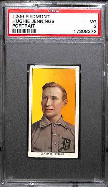 1909-11 T206 Hughie Jennings (HOF) Portrait - Piedmont Back - PSA 3 (VG)