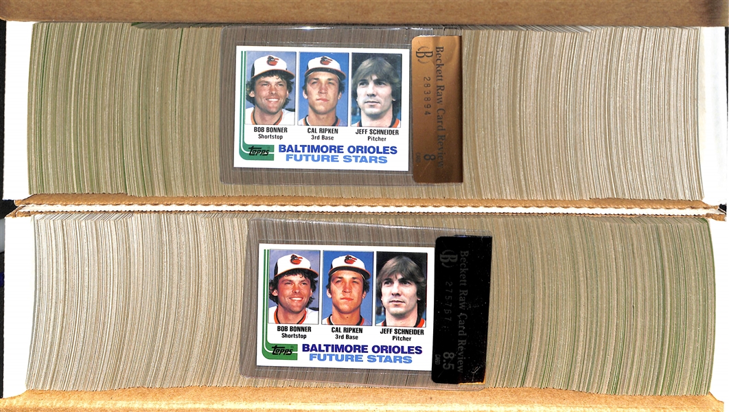 Lot of (2) 1982 Topps Baseball Complete Sets with Cal Ripken Jr. Rookies (Beckett Raw Graded BGS 8.5 and 8.0)
