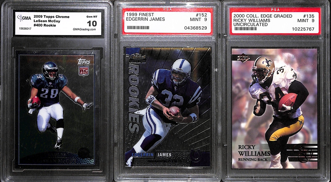 Lot of 30 Graded Football Cards w/ Rookies & Stars inc. LeSean McCoy, E. James, and R. Williams