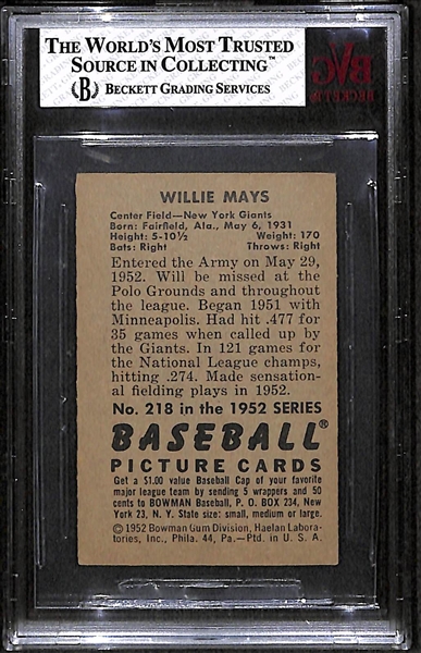 1950 Bowman Willie Mays (#218) Graded BVG 5 (EX)