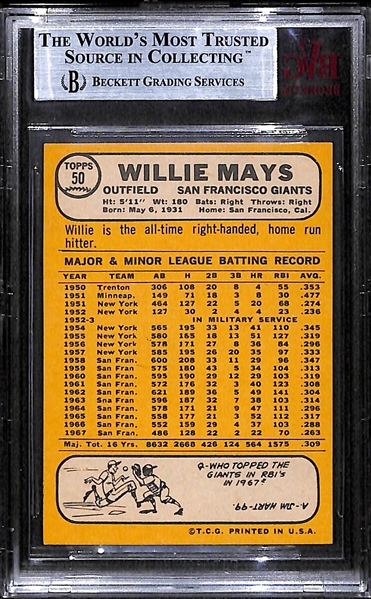 RARE Mint High-Grade 1968 Topps Willie Mays (#50) Graded BVG 9!