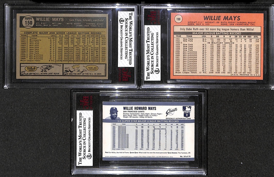 Willie Mays Graded Lot (1961 Topps #150 BVG 5.5; 1969 Topps #190 BVG 6.5; 1971 Kellogg's #10 BVG 5)