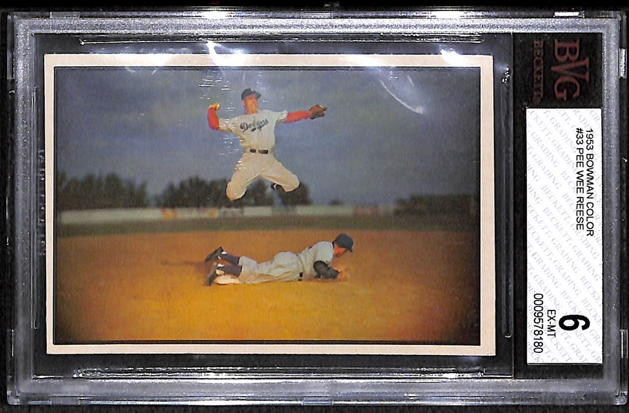 1953 Bowman Color Pee Wee Reese In-Action Card (#33) Graded BVG 6 (EX-Mint)