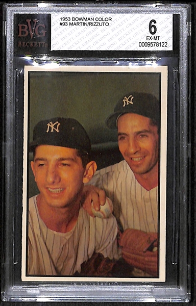 1953 Bowman Color Billy Martin & Phil Rizzuto Card (#93) Graded BVG 6 (EX-Mint)