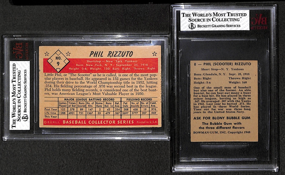 Phil Rizzuto Graded Lot - 1948 Bowman #8 BVG 2, and 1953 Bowman Color #9 BVG 7