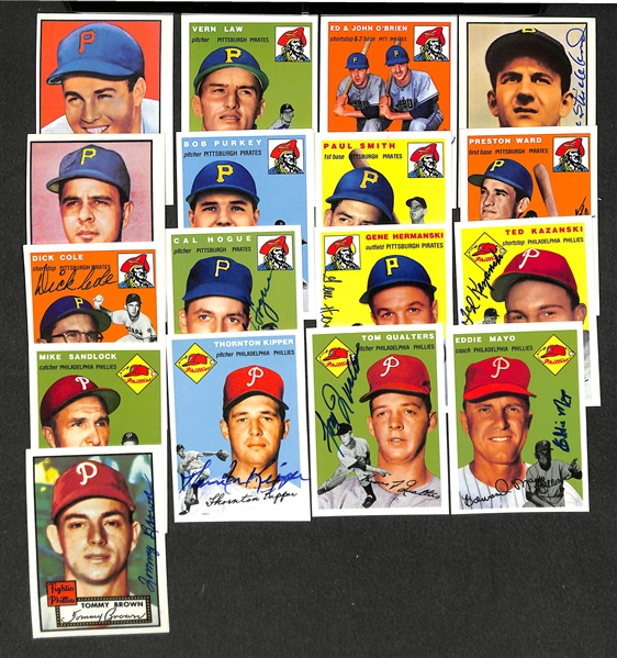 Lot of 17 Pirates and Phillies Autographed 1952/1954 Topps Archives Cards w/ Garagiola, Law, and O'Brien Brothers