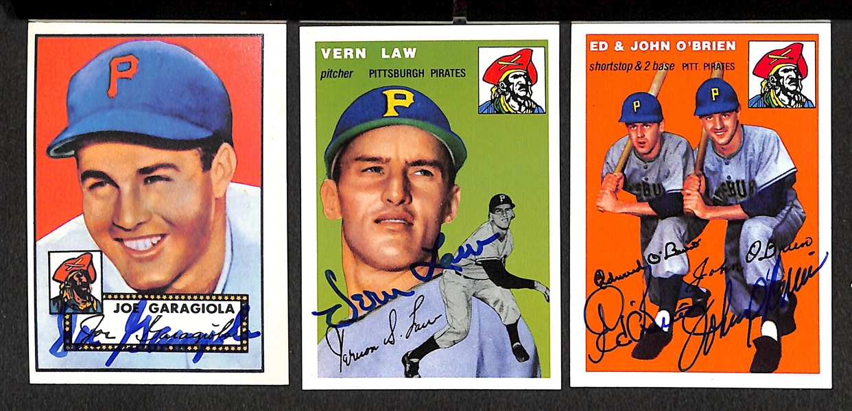 Lot of 17 Pirates and Phillies Autographed 1952/1954 Topps Archives Cards w/ Garagiola, Law, and O'Brien Brothers