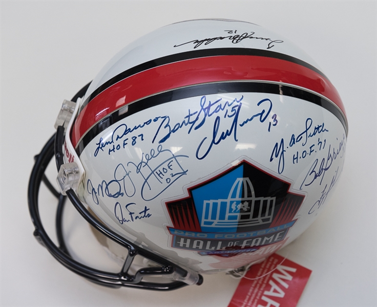 RARE Hall of Fame Quarterback Signed Full-Size Riddell Helmet (JSA LOA) w/ Montana, Marino, Aikman, Bradshaw, Griese, Starr, Kelly, Dawson, Fouts & Tittle Autographs!