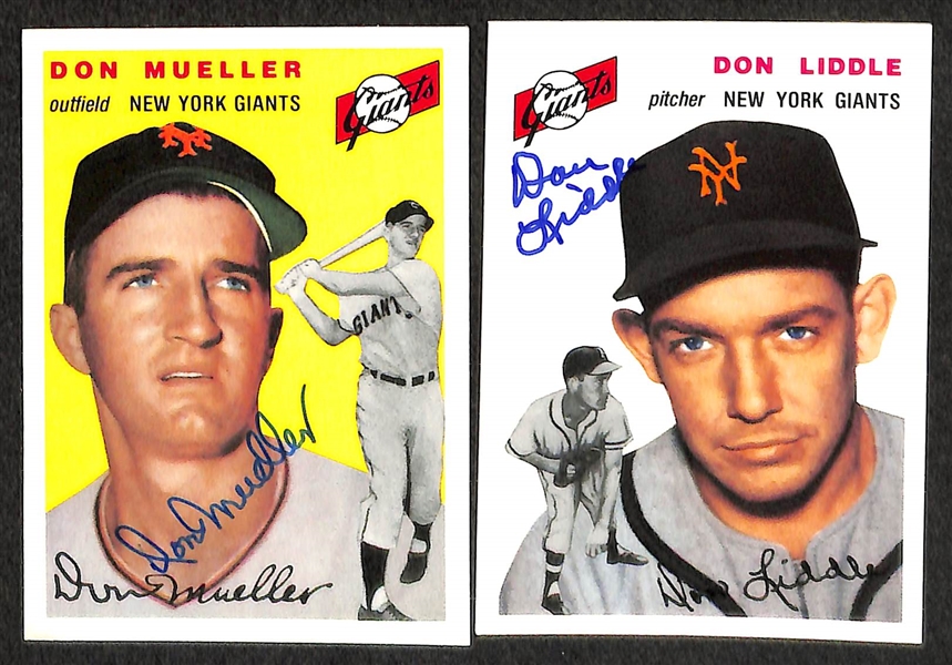 Lot of 16 NY Giants & Brooklyn Dodgers Autographed 1952/1954 Topps Archives Cards w/ Bobby Thomson, Rocky Bridges, Clem Labine, +