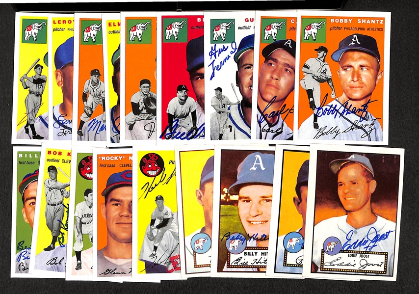 Lot of 18 Philadelphia A's and Cleveland Indians Autographed 1952/1954 Topps Archives Cards w/ Shantz, Zernial, Scheib, +