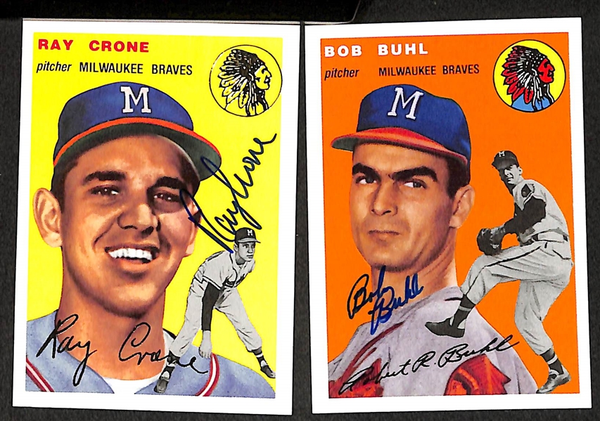 Lot of 20 Braves, Cubs, and Cardinals Signed 1952/1954 Topps Reprint Cards w/ Pafko, Virdon