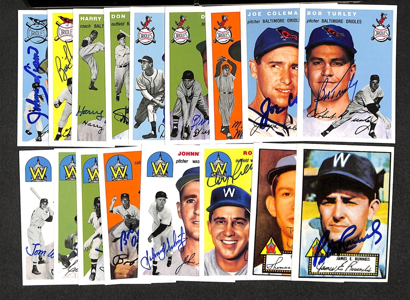  Rare Lot of (17) Baltimore Orioles and Washington Senators Autographed 1952/1954 Topps Archives Cards
