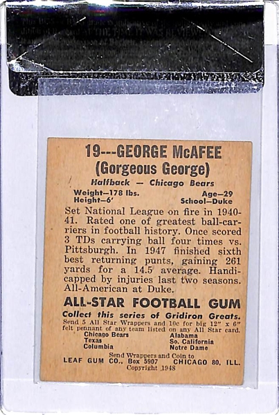 1948 Leaf Football Rare Gorgeous George McAfee Rookie Short Print BVG 3.5 (Card # 19 B)
