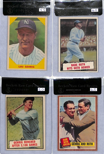 Vintage Babe Ruth & Lou Gehrig Lot of 4 Cards - All BVG Graded