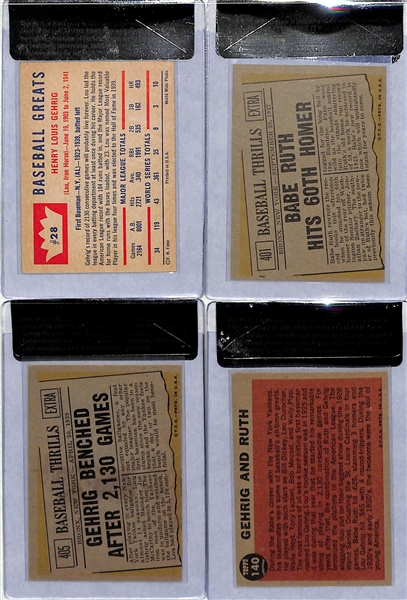 Vintage Babe Ruth & Lou Gehrig Lot of 4 Cards - All BVG Graded