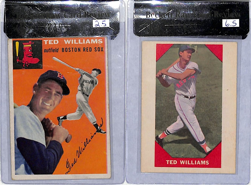 Vintage Ted Williams Lot of (2) Cards - 1954 Topps #1 (BVG 2.5) and 1960 Fleer #72 (BVG 6.5)