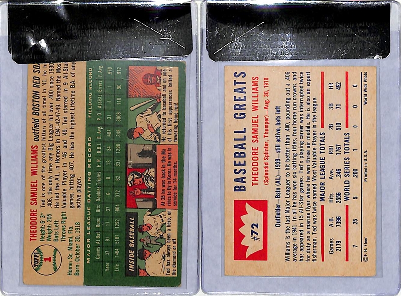 Vintage Ted Williams Lot of (2) Cards - 1954 Topps #1 (BVG 2.5) and 1960 Fleer #72 (BVG 6.5)