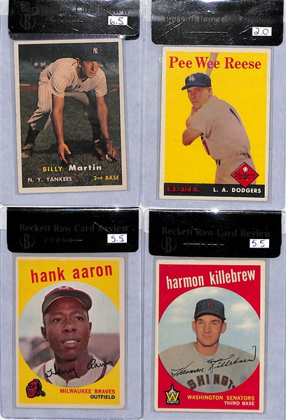 Vintage 1957-1959 Topps Star Lot - Aaron, Martin, Reese, and Killebrew