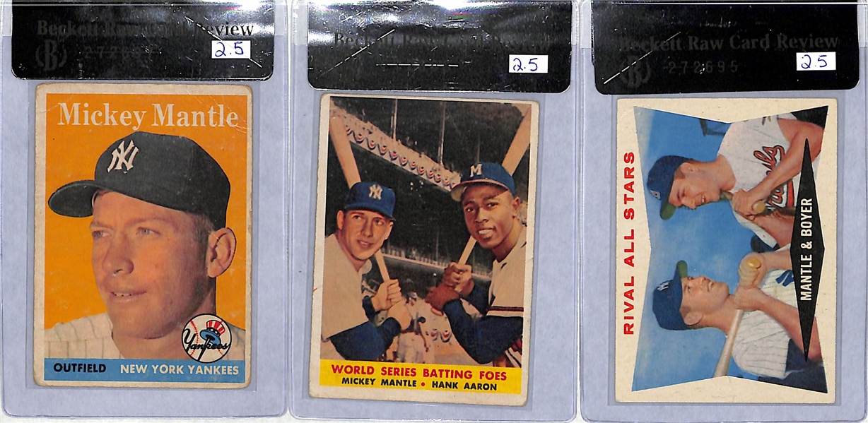 Vintage Mickey Mantle Lot of (3) Cards - 1958 Topps #150, 1958 Topps Batting Foes #418, 1960 Topps Rivals #160