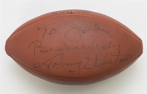 Football Legend Johnny Unitas Autographed Wilson USA Football (JSA Letter of Authenticity) Inscribed To John, Best Wishes