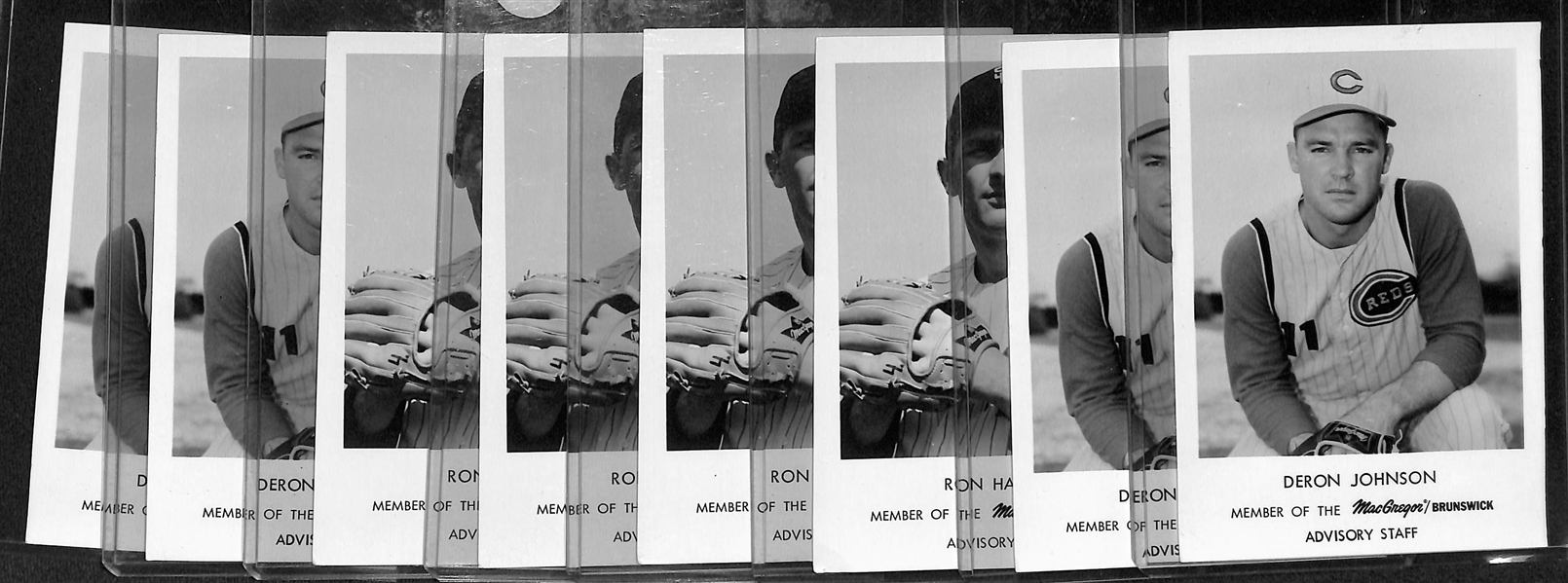 RARE Lot of (8) 1965 MacGregor/Brunswick Advisory Staff Photo Cards - 3.5x 5 - Includes (4) Ron Hansen and (4) Deron Johnson