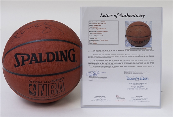 Kobe Bryant Autographed Spalding Basketball w/ JSA Letter of Authenticity