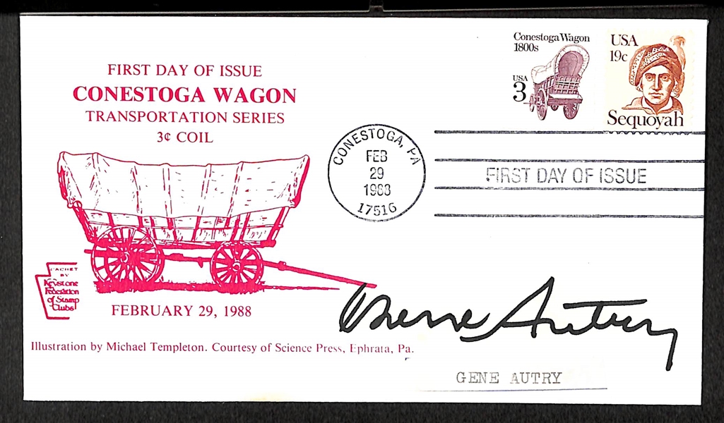 RARE Gene Autry Autographed Conestoga Wagon First Day Cover (FDC) w/ JSA COA
