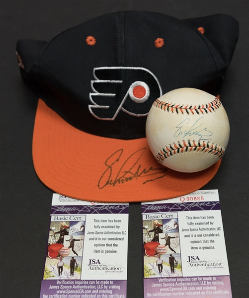 Eric Lindros Signed Flyers Hat and 1993 All-Star Game Baseball (Both include JSA COAs)