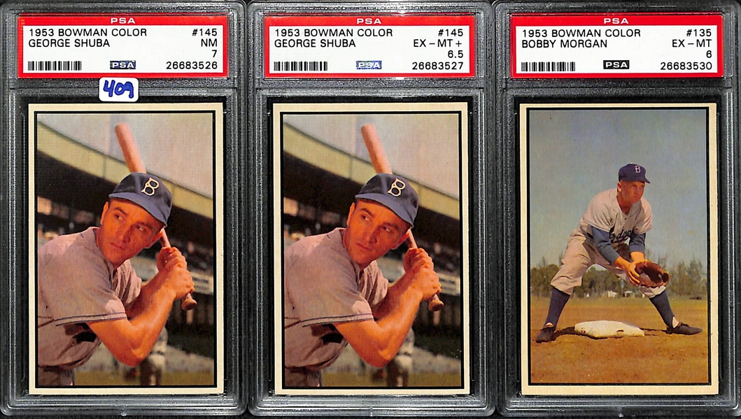 1953 Bowman Color PSA Graded Lot - Shuba #145 PSA 7; Shuba #145 PSA 6.5; and Bobby Morgan #135 PSA 6