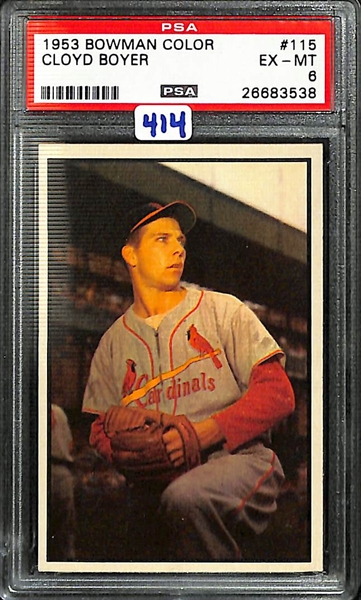 1953 Bowman Color PSA 6 Graded Lot of (6) - Yost #116; Boyer #115; Serena #122; Porterfield #22; Hacker #144; and Lown #154 