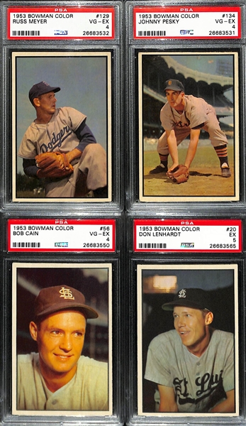 (11) Card Lot of 1953 Bowman Color PSA Graded Cards w/ Erskine & Pesky