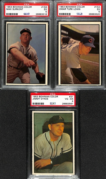 (11) Card Lot of 1953 Bowman Color PSA Graded Cards w/ Erskine & Pesky
