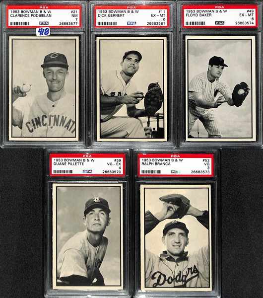 Lot of (5) 1953 Bowman B&W PSA Graded Cards w/ PSA 7 Probielan
