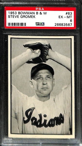 Lot of (4) 1953 Bowman B&W PSA 6 (EX-MT) Graded Cards w/ Gromek #63, M. Martin #53, Cox #60, Gorman #61