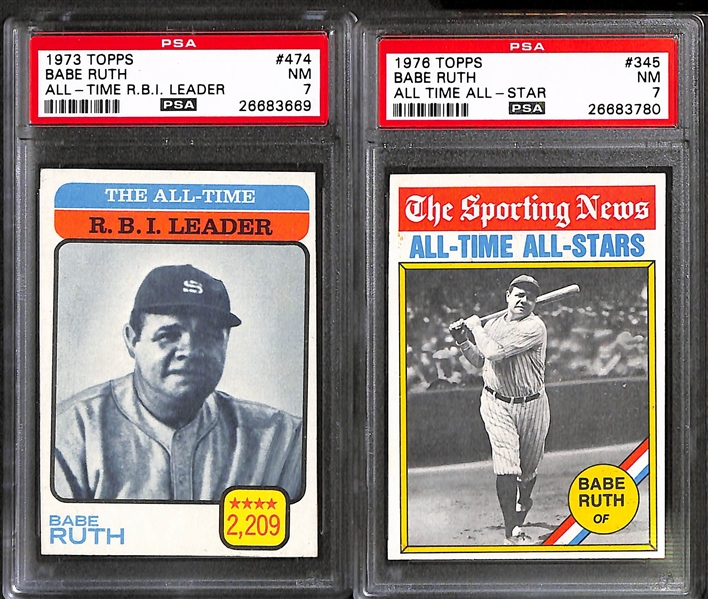 1973 Topps and 1976 Topps PSA Graded Lot (9 Cards) - All-Time Greats w/ Babe Ruth