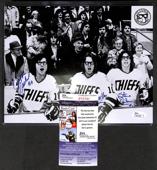 Hanson Brothers (3 autographs) Autographed Johnstown Chiefs Hockey 8 x 10 Photograph (Based on the movie Slap Shot) - Authenticated by JSA