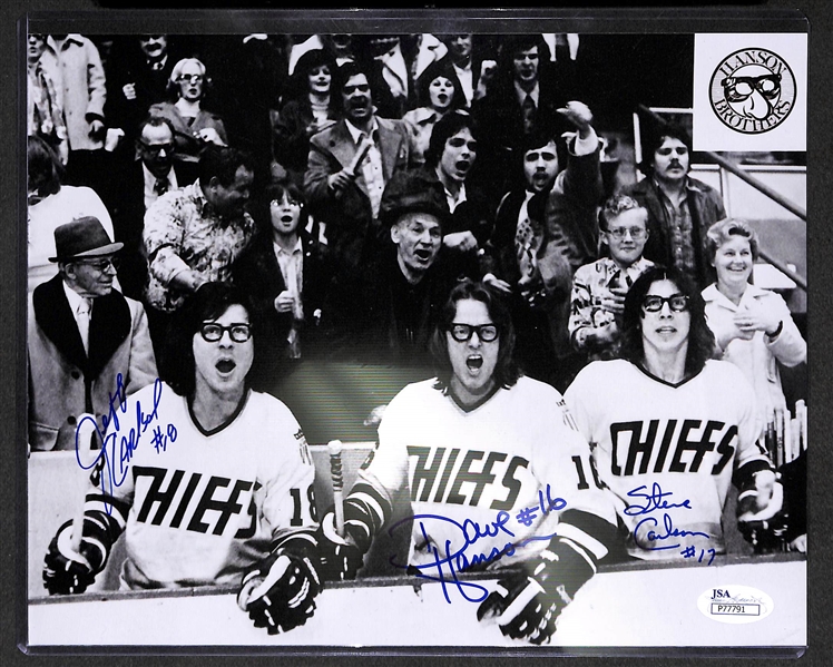 Hanson Brothers (3 autographs) Autographed Johnstown Chiefs Hockey 8 x 10 Photograph (Based on the movie Slap Shot) - Authenticated by JSA