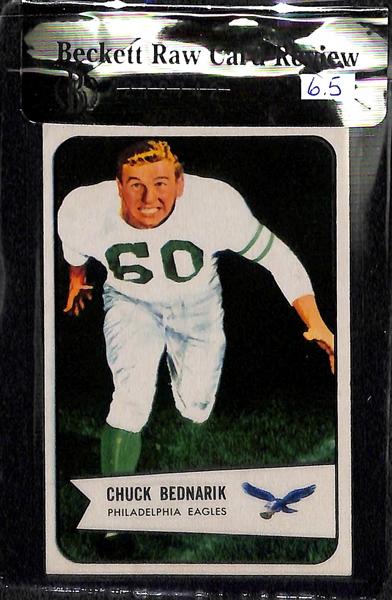 Lot of (3) Chuck Bednarik High-Grade Cards - 1956 Topps (BVG 8); 1955 Bowman (BVG 7); 1954 Bowman (BVG 6.5)