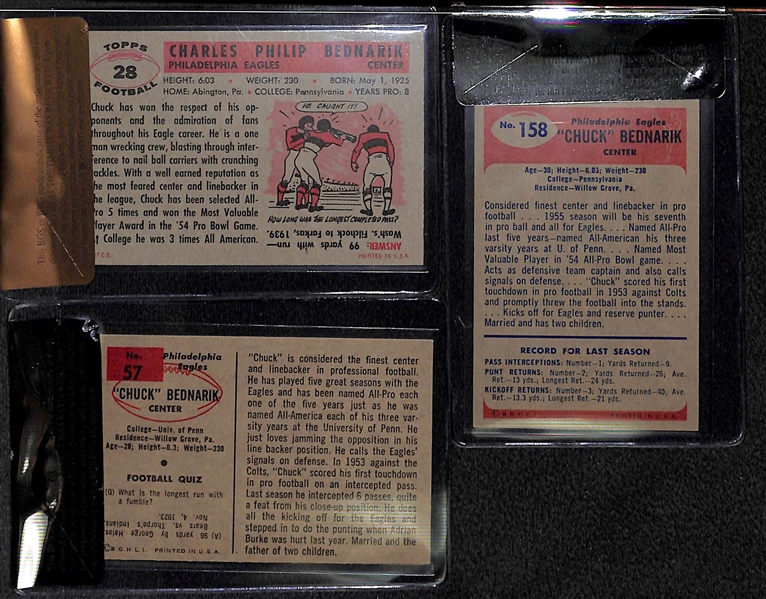 Lot of (3) Chuck Bednarik High-Grade Cards - 1956 Topps (BVG 8); 1955 Bowman (BVG 7); 1954 Bowman (BVG 6.5)