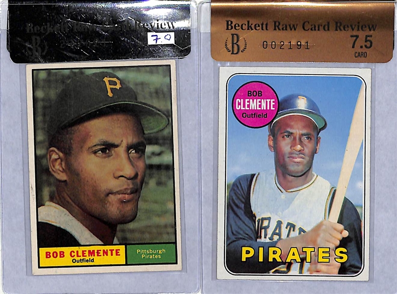 Lot of (2) High-Grade 1960s Roberto Clemente Cards - 1961 Topps BVG 7.0 and 1969 Topps BVG 7.5