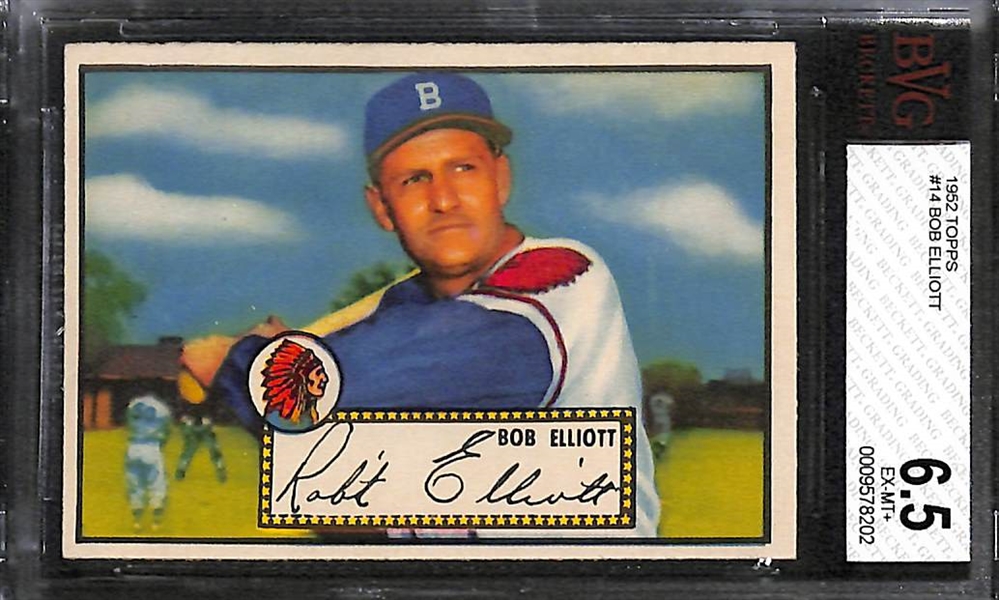 Lot of (6) Graded 1952 Topps Cards w. BVG 6.5 Bob Elliott