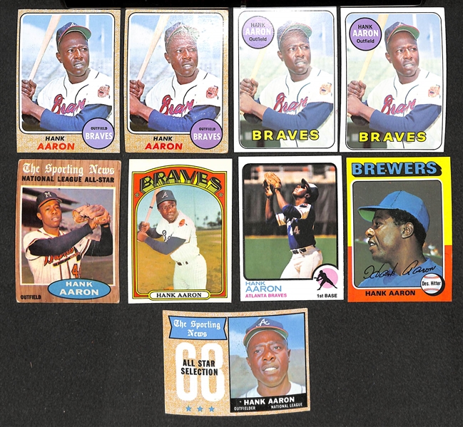 Hank Aaron Topps Baseball Card Lot of 9 Cards from 1962-1975