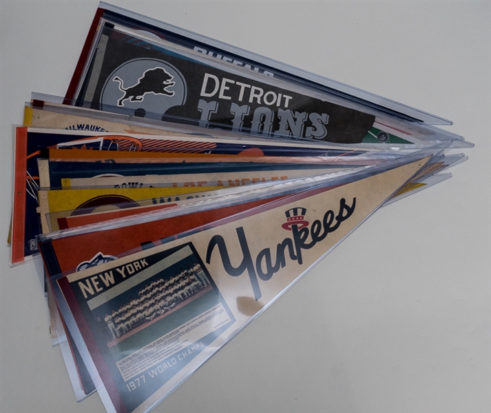 18 - Vintage Sports Pennants  w. 1977 Yankees World Champs