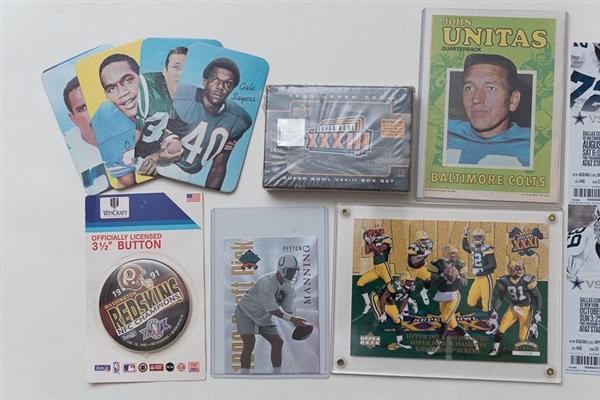 Football Autograph & Card Lot w. Chuck Bednarik Autograph, Manning Rookie Card, More!