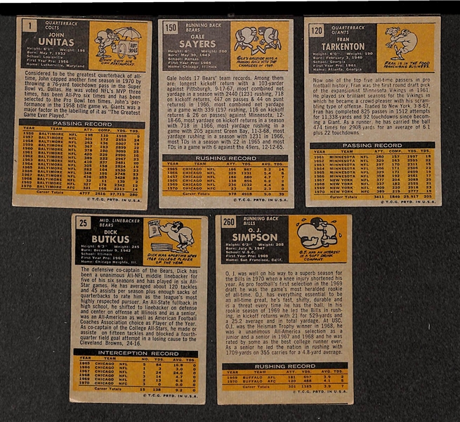 Lot of 150 Different 1971 Topps Football Cards w. Stars
