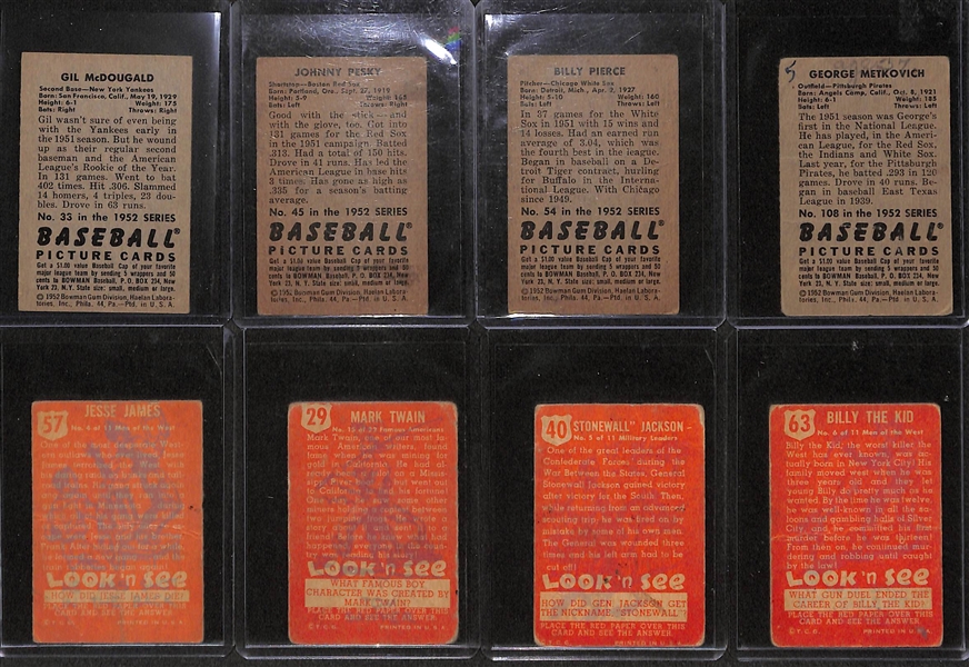 Lot of 23 1951-52 Sport & Non-Sport Cards - Topps Look 'n See w. Jesse James and Bowman Baseball w. Phil Rizzuto