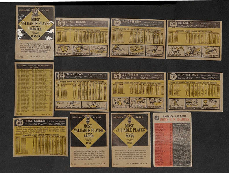  Lot of 12 - 1961-62 Topps Baseball Cards w. Mantle MVP
