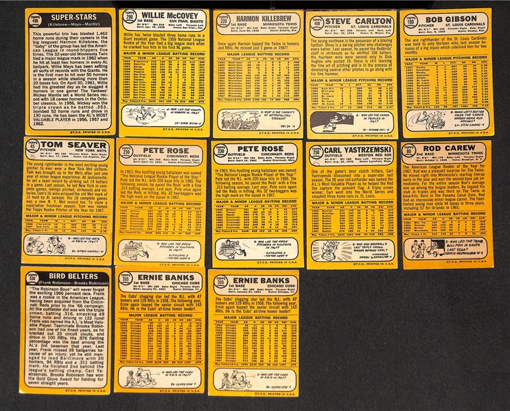 Lot of 13 - 1968 Topps Baseball Cards w. Mantle/Mays/Killebrew Super Stars Card
