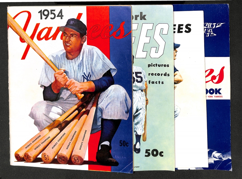 Lot of 4 Yankees Yearbooks - 1954, 1955, 1956 1st & 2nd Edition - w. a Mel Allen Autograph in 2nd Edition