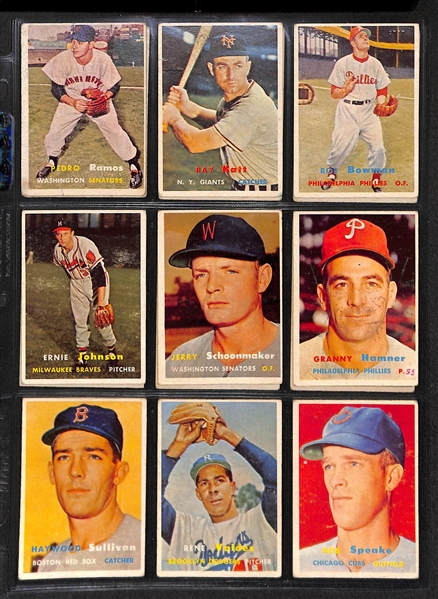 Lot of 60 Different 1957 Topps Mid-Series Cards w. Jim Bunning Rookie Card